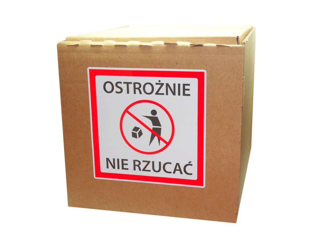 Naklejki OSTROŻNIE NIE RZUCAĆ na paczki 97X97 mm 1000 szt.